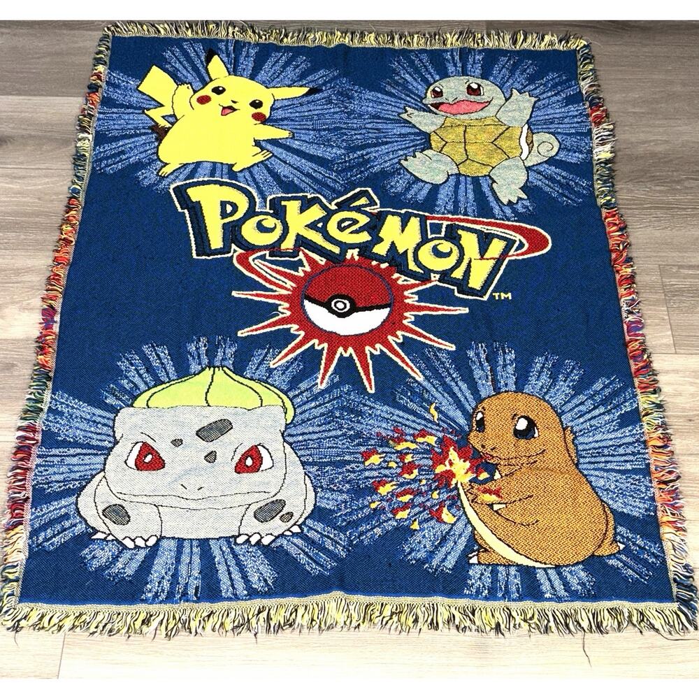 Pokemon Vtg 90s Northwest Acrylic Throw Blanket 52x42 Made USA